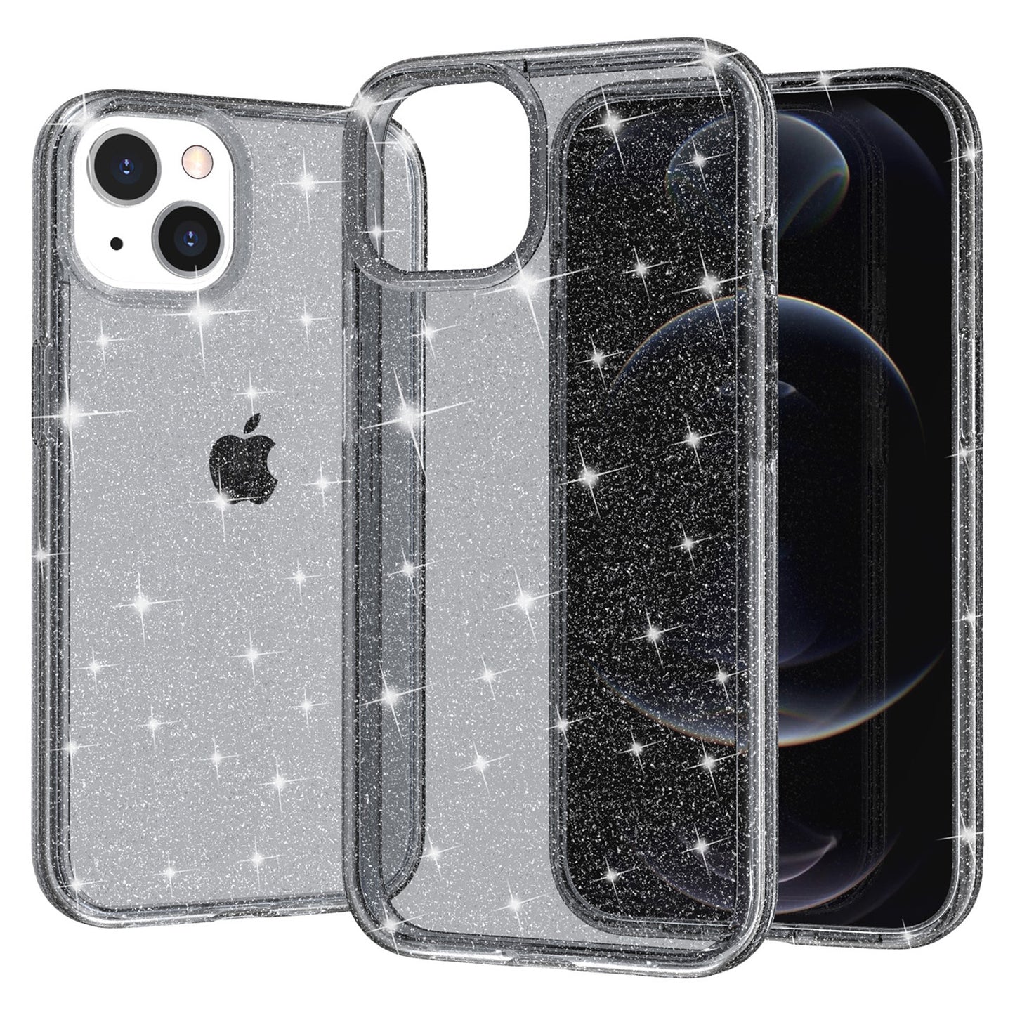 For iPhone 15 Plus Sparkly Glitter Protective Case Shockproof Hard PC + Soft TPU Phone Cover