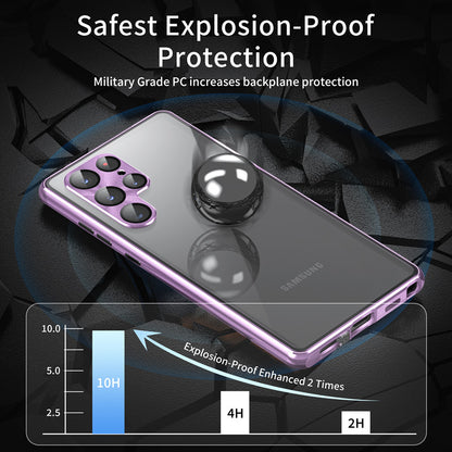 For Samsung Galaxy S22 Ultra 5G Phone Case Double-Sided Tempered Glass + Magnetic Metal Frame Cover with Lock Buckle