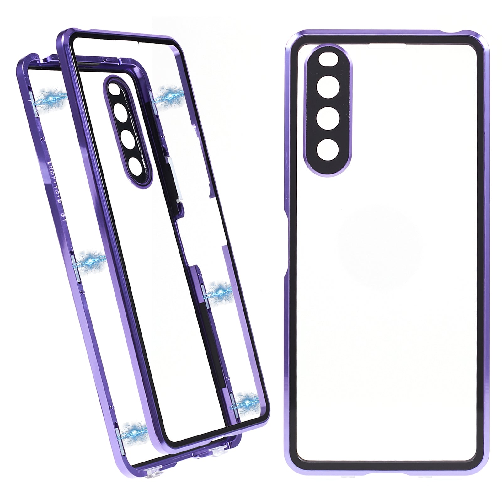 For Sony Xperia 10 V Magnetic Adsorption Case Metal Frame + Tempered Glass + PC Back Clear Phone Cover