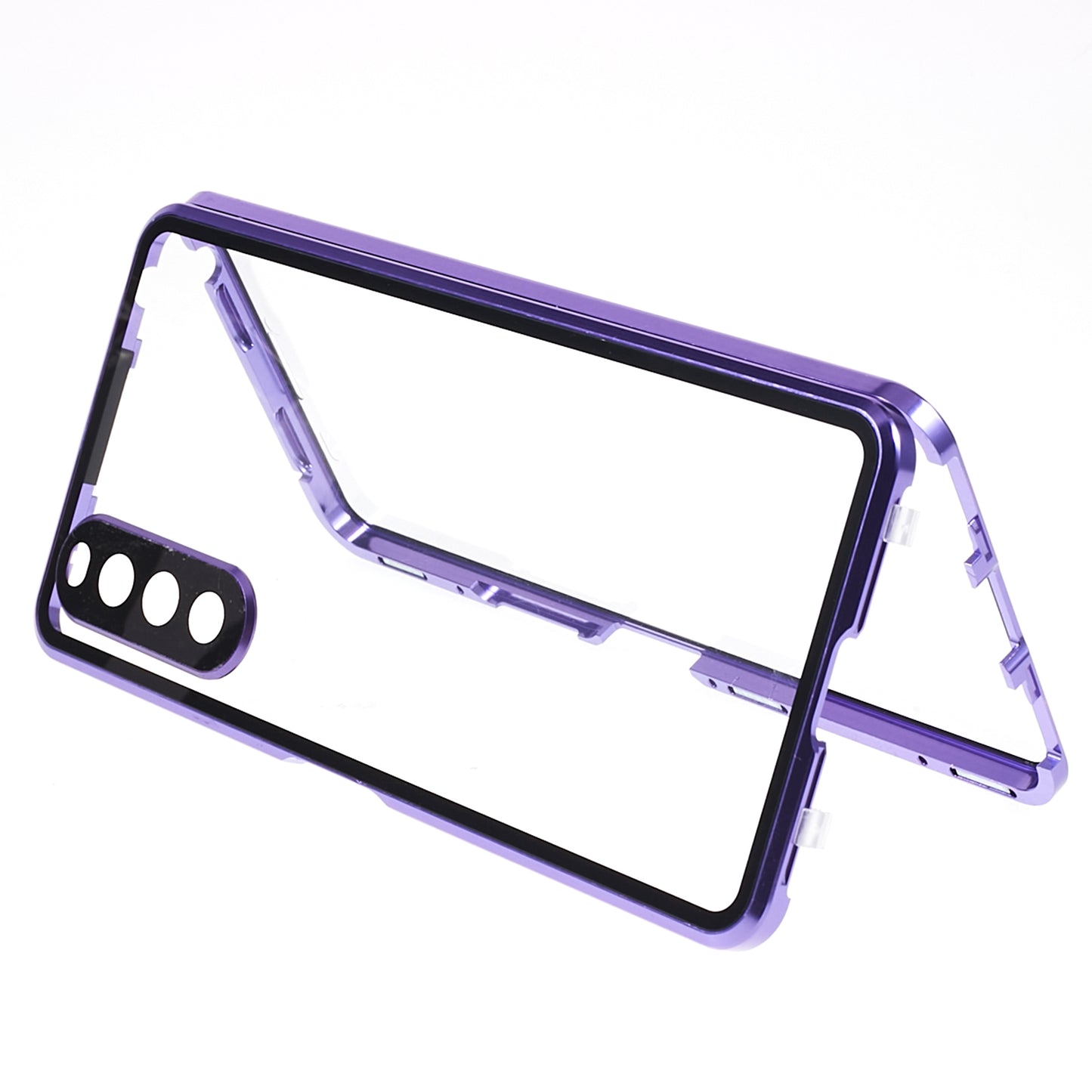 For Sony Xperia 10 V Magnetic Adsorption Case Metal Frame + Tempered Glass + PC Back Clear Phone Cover