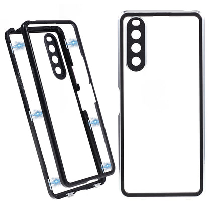 For Sony Xperia 10 V Magnetic Adsorption Case Metal Frame + Tempered Glass + PC Back Clear Phone Cover