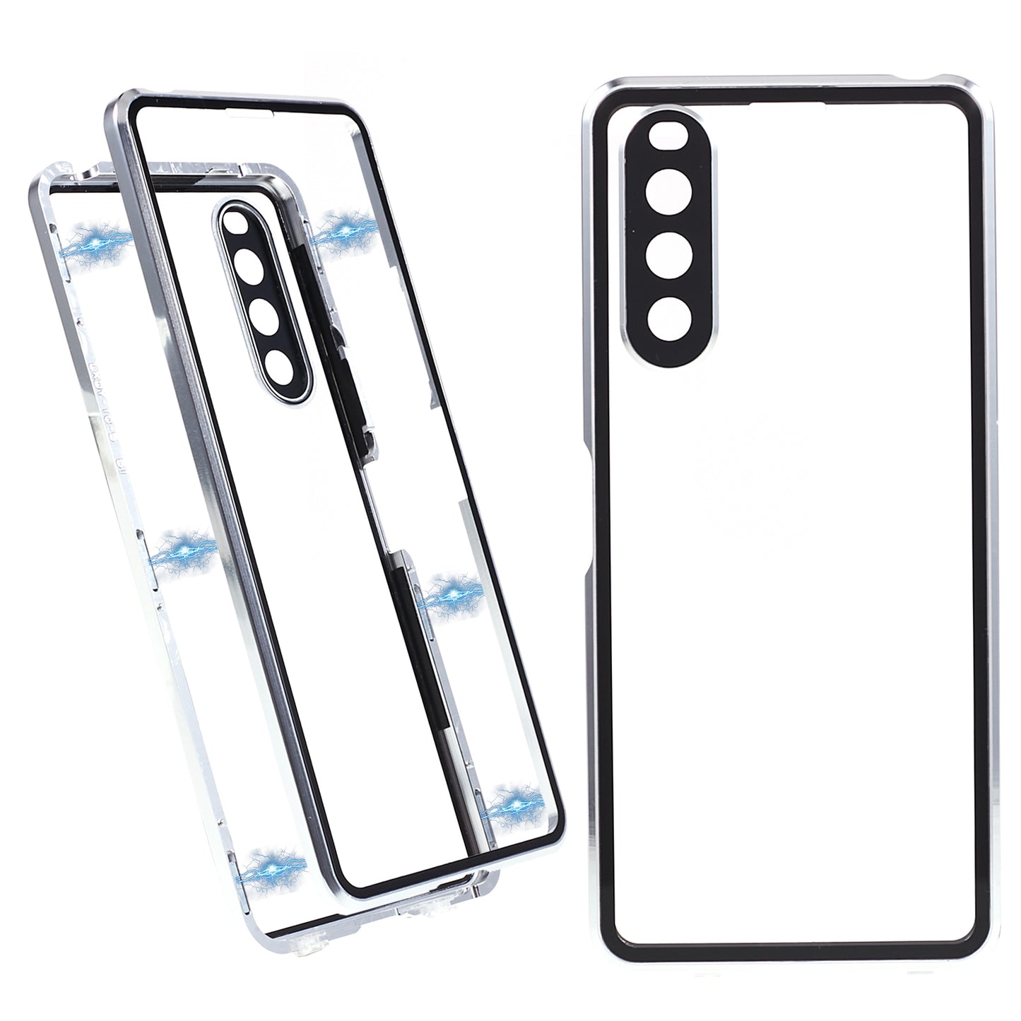 For Sony Xperia 10 V Magnetic Adsorption Case Metal Frame + Tempered Glass + PC Back Clear Phone Cover