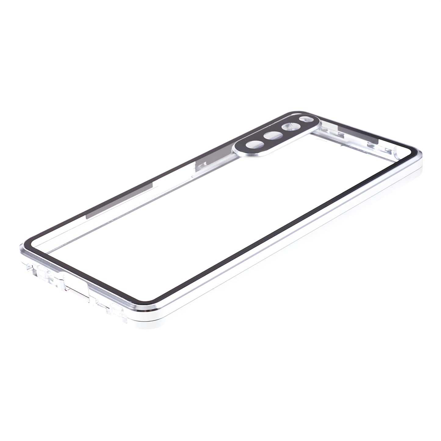 For Sony Xperia 10 V Magnetic Adsorption Case Metal Frame + Tempered Glass + PC Back Clear Phone Cover