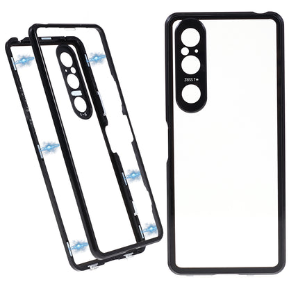 For Sony Xperia 1 V Magnetic Adsorption Case Metal Frame + Tempered Glass + PC Back Clear Phone Cover