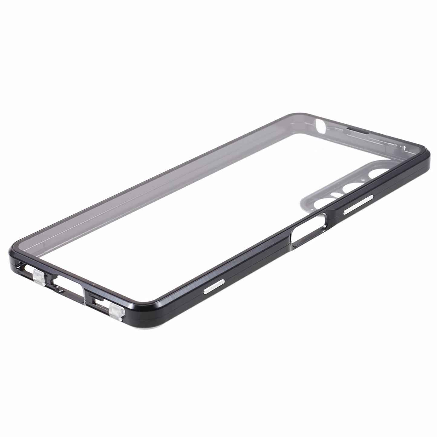 For Sony Xperia 1 V Magnetic Adsorption Case Metal Frame + Tempered Glass + PC Back Clear Phone Cover