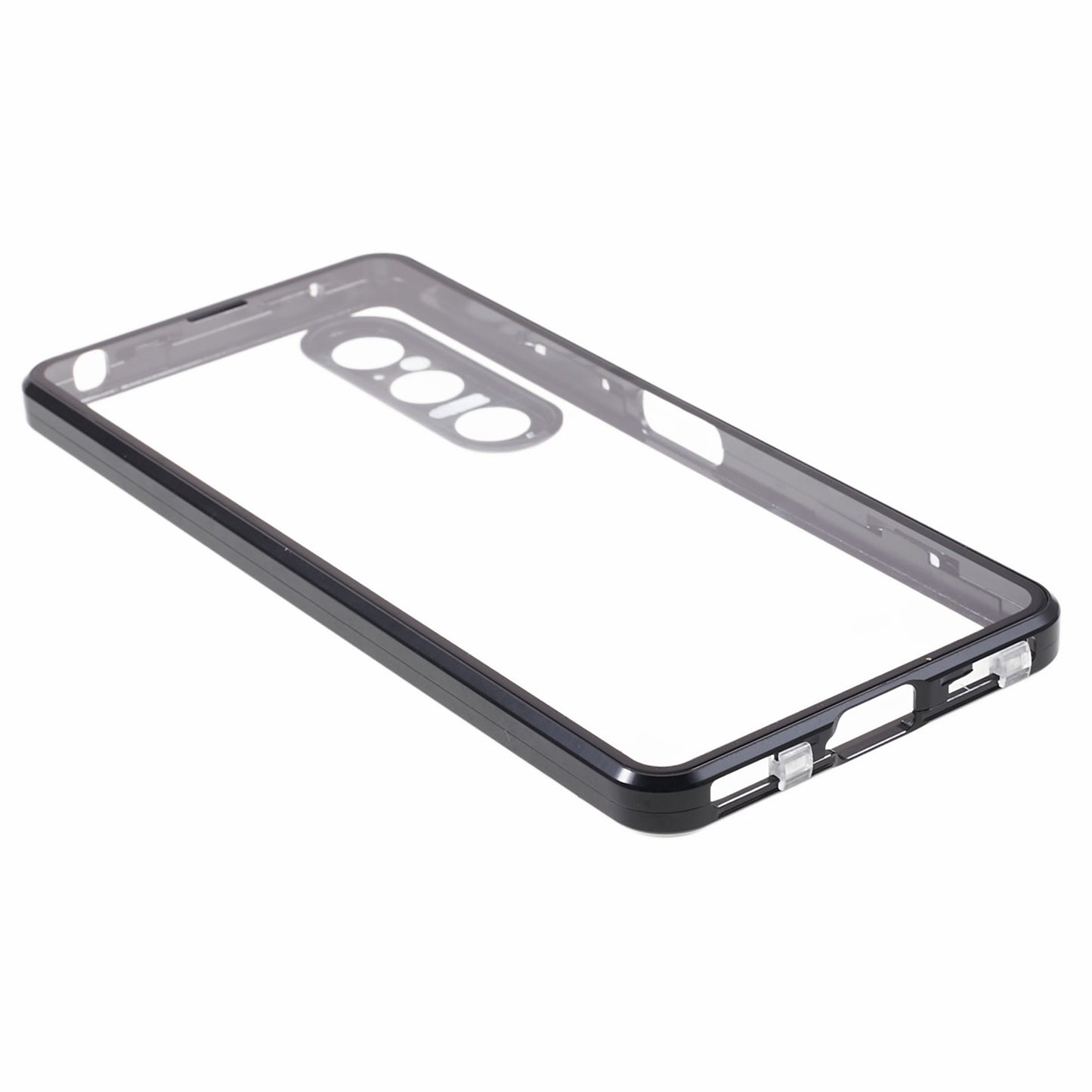 For Sony Xperia 1 V Magnetic Adsorption Case Metal Frame + Tempered Glass + PC Back Clear Phone Cover