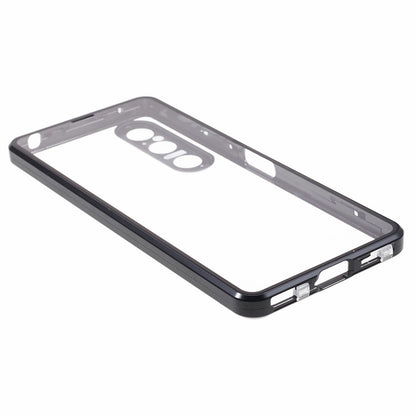 For Sony Xperia 1 V Magnetic Adsorption Case Metal Frame + Tempered Glass + PC Back Clear Phone Cover