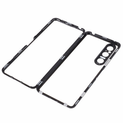 For Sony Xperia 1 V Magnetic Adsorption Case Metal Frame + Tempered Glass + PC Back Clear Phone Cover