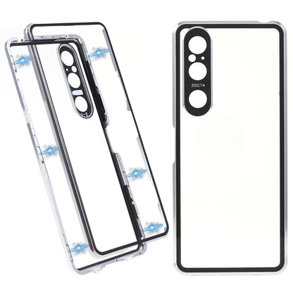 For Sony Xperia 1 V Magnetic Adsorption Case Metal Frame + Tempered Glass + PC Back Clear Phone Cover