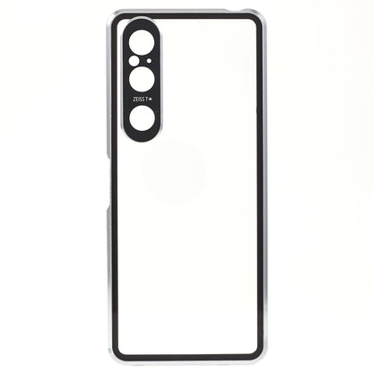 For Sony Xperia 1 V Magnetic Adsorption Case Metal Frame + Tempered Glass + PC Back Clear Phone Cover