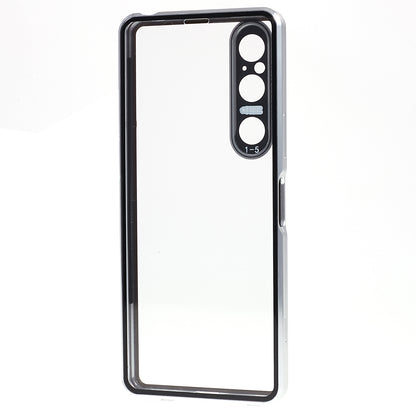 For Sony Xperia 1 V Magnetic Adsorption Case Metal Frame + Tempered Glass + PC Back Clear Phone Cover