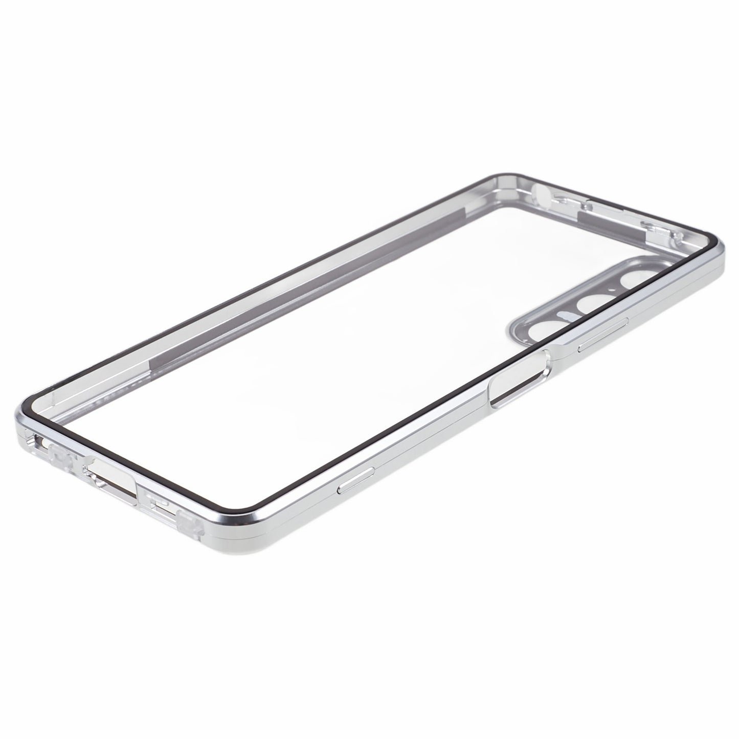 For Sony Xperia 1 V Magnetic Adsorption Case Metal Frame + Tempered Glass + PC Back Clear Phone Cover