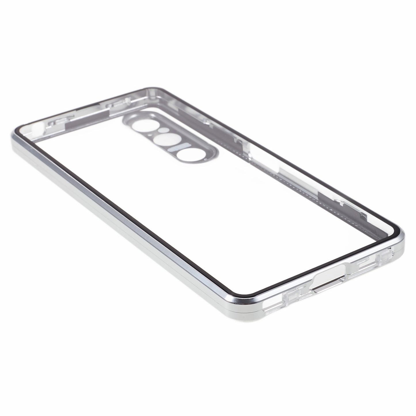 For Sony Xperia 1 V Magnetic Adsorption Case Metal Frame + Tempered Glass + PC Back Clear Phone Cover