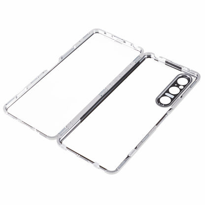 For Sony Xperia 1 V Magnetic Adsorption Case Metal Frame + Tempered Glass + PC Back Clear Phone Cover