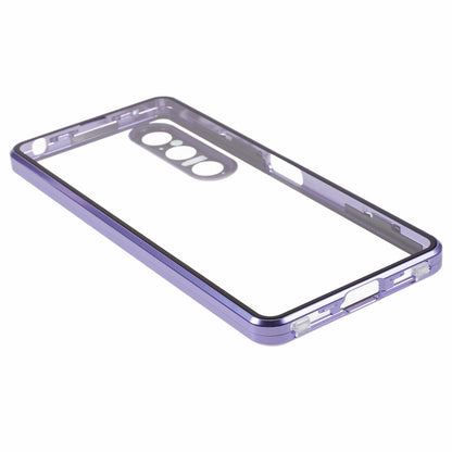 For Sony Xperia 1 V Magnetic Adsorption Case Metal Frame + Tempered Glass + PC Back Clear Phone Cover