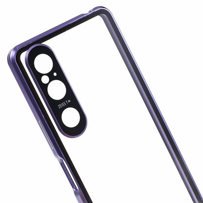 For Sony Xperia 1 V Magnetic Adsorption Case Metal Frame + Tempered Glass + PC Back Clear Phone Cover