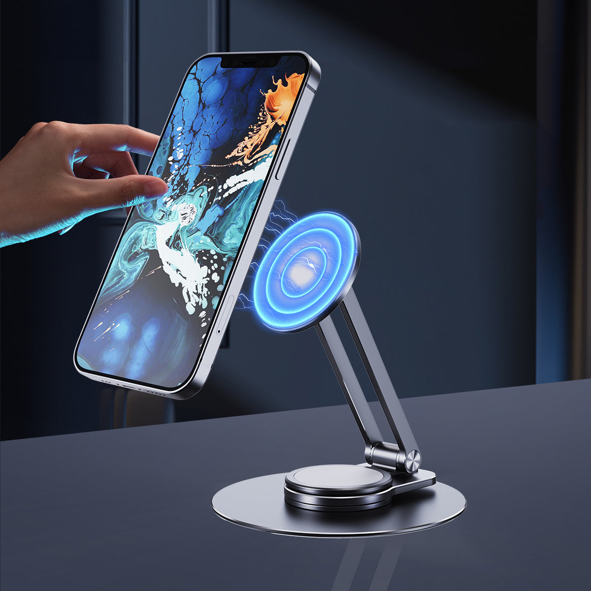 LK-T639 360-Degree Rotatable Folding Magnetic Phone Holder Adjustable Desktop Portable Metal Tablet Stand