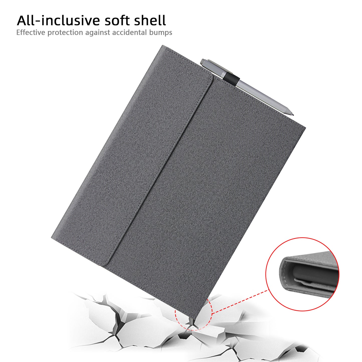 For Microsoft Surface Pro 9 Microfiber Leather Tablet Case Flip Stand Protective Cover with Pen Holder