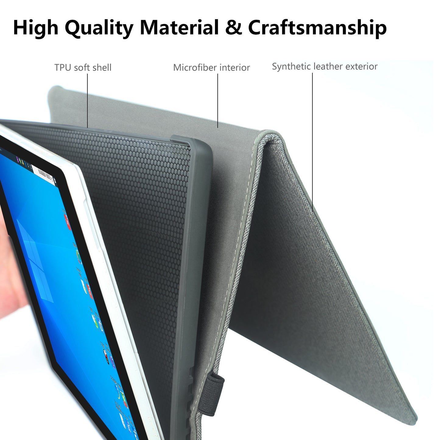 For Microsoft Surface Pro 9 Microfiber Leather Tablet Case Flip Stand Protective Cover with Pen Holder