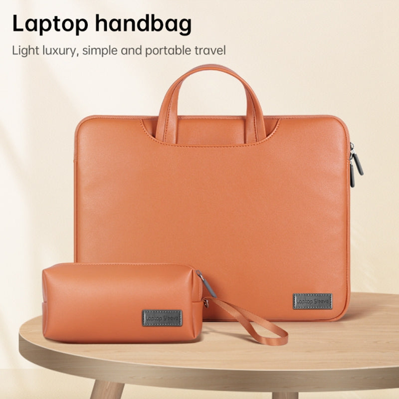 13'' Protective Laptop Carrying Case Shoulder Bag Waterproof PU Leather Computer Cover Sleeve with Accessories Bag