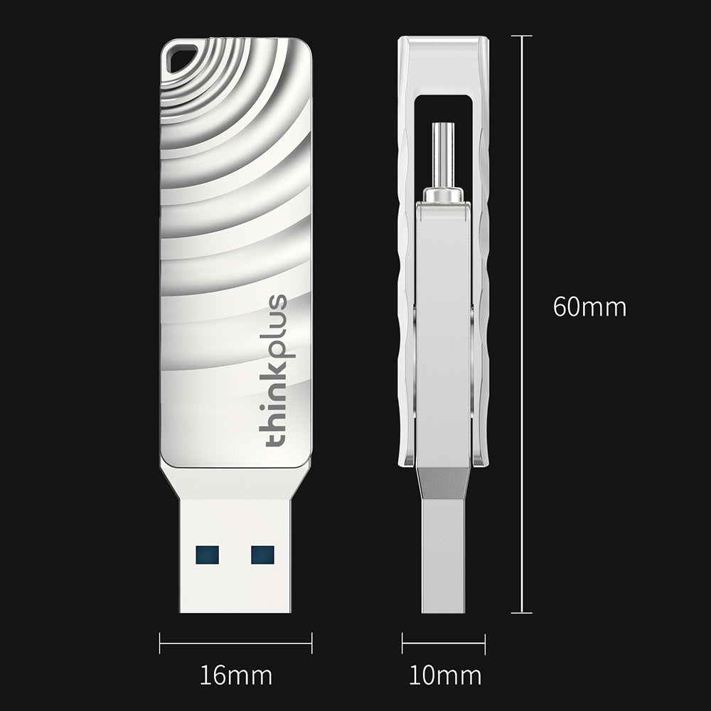 LENOVO THINKPLUS MU232 256GB USB+Type-C Flash Drive Thumb Drive Photo Data Storage Stick for MacBook Phones Tablets