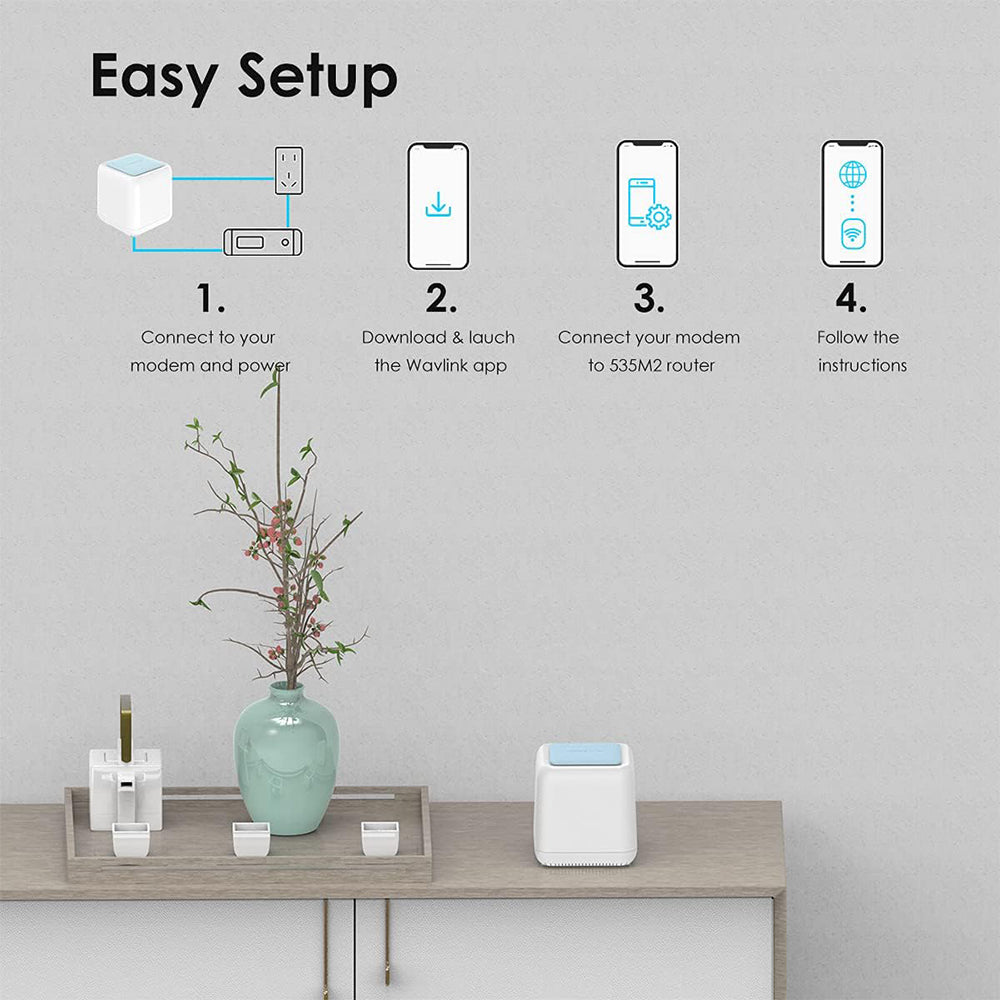 WAVLINK WS-WN535M2-C 2pcs Mesh Wireless Router 2.4G / 5.0GHz AC1200 Dual Band WiFi Signal Booster with 2pcs Power Adapter for Home Office