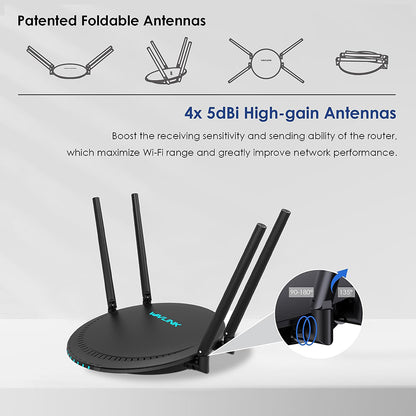 WAVLINK WS-WN531P3-B AC1200 Wireless Routers WAN / LAN Port Signal Booster Wireless Repeater with 4x5dBi Antennas