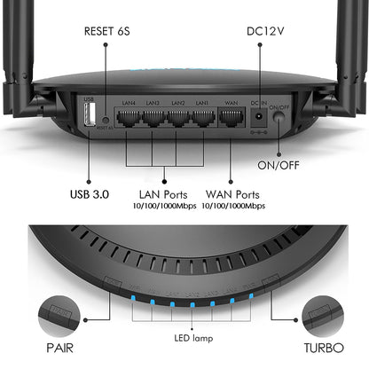 WAVLINK WS-WN531P3-B AC1200 Wireless Routers WAN / LAN Port Signal Booster Wireless Repeater with 4x5dBi Antennas