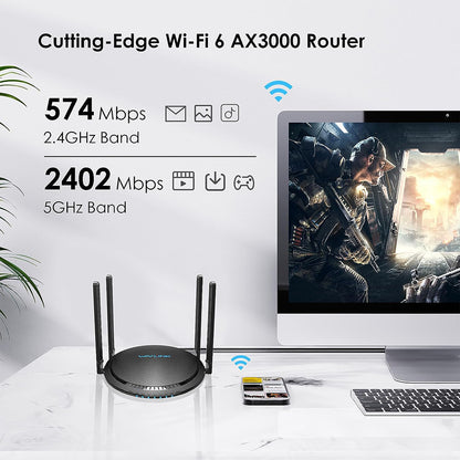 WAVLINK WS-WN531MX3-A AX3000 WiFi 6 Wireless Routers Dual Band Wireless Repeater Wider Coverage with 4 Antennas