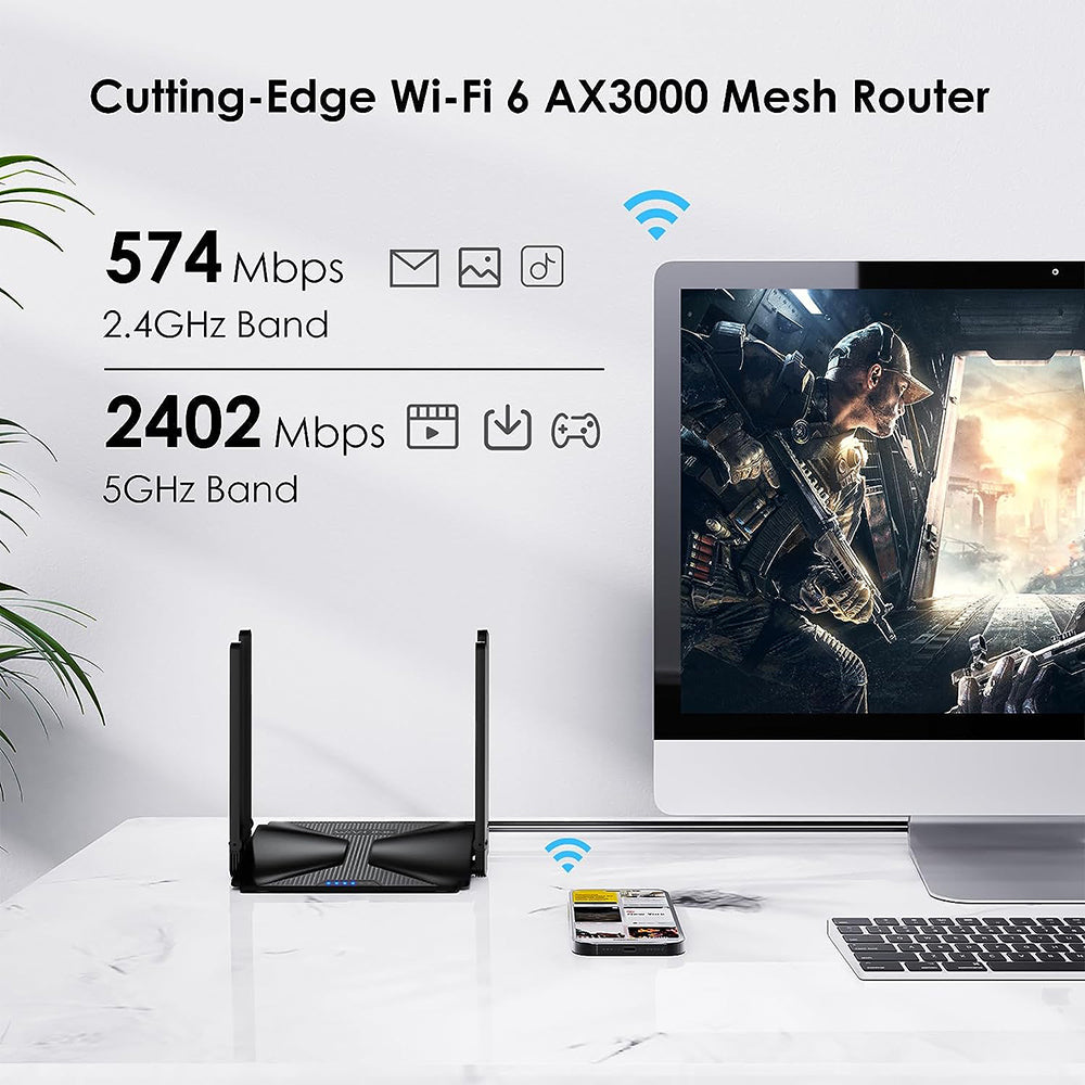 WAVLINK WL-WN586X3 Wi-Fi 6 AX3000 Mesh Router Dual Band Wireless Gigabit Ethernet Router with 5dBi High-gain Antennas