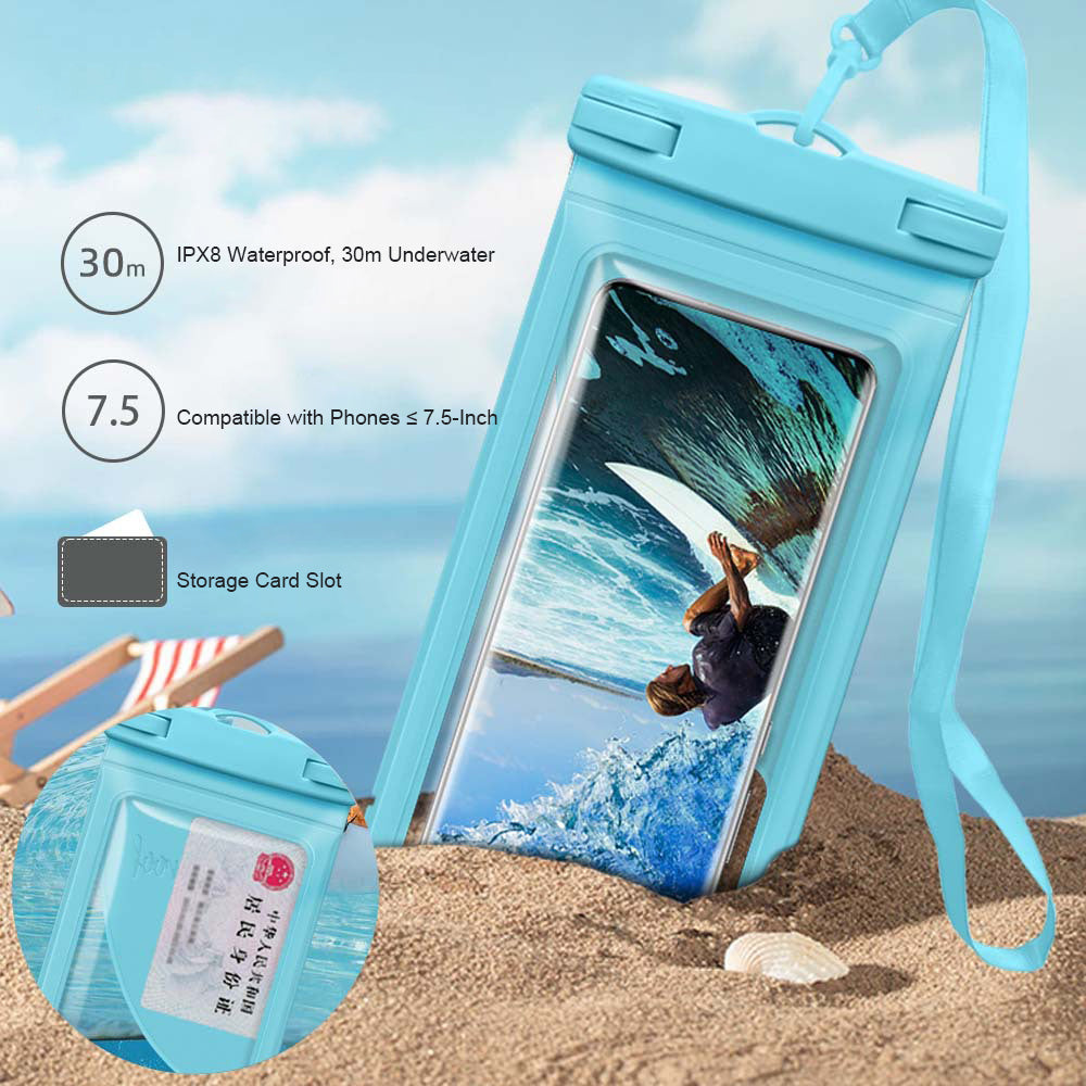 Waterproof Pouch Bag for 7.5 Cellphone IPX8 Floating PVC Clear Phone Dry Case with Card Holder