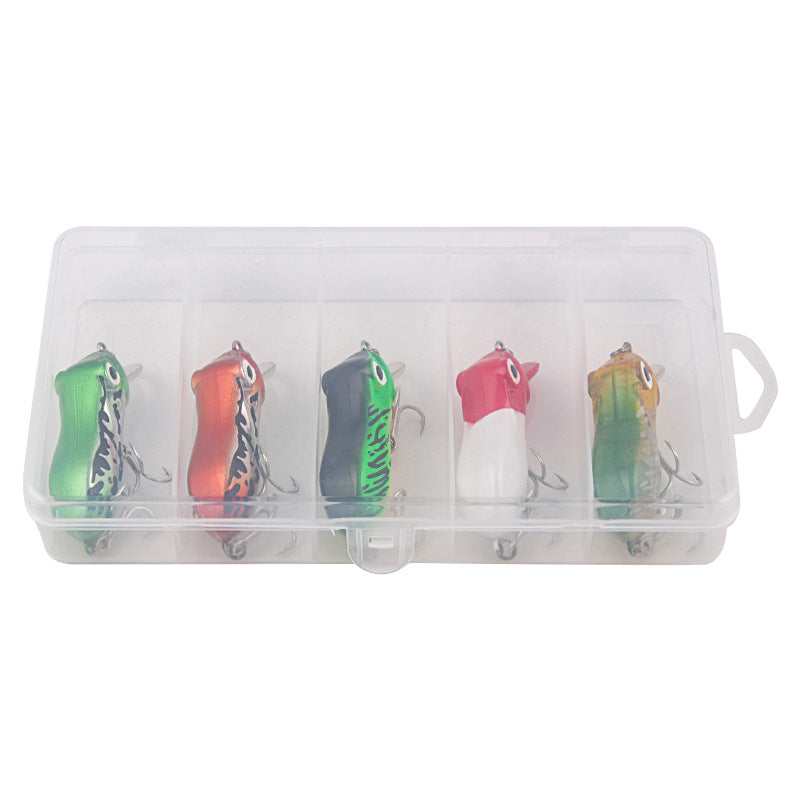 XY-605 5Pcs / Set Topwater Frog Fishing Lure Hard ABS Imitation Frog Crankbait Tackle with Dual Hooks