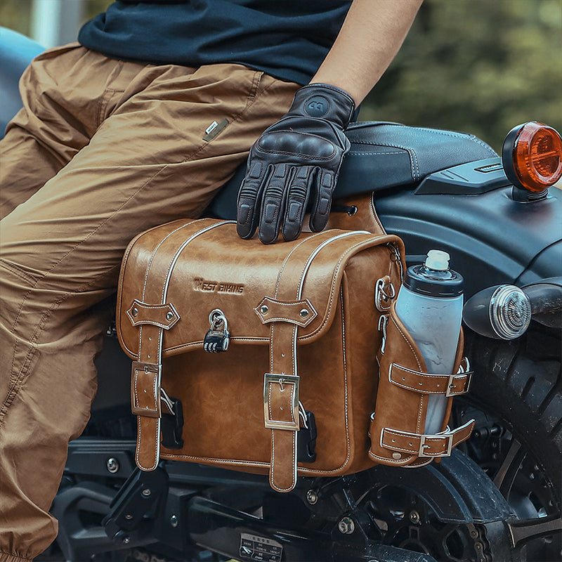 WEST BIKING YP0707328 Retro PU Leather Motorbike Two Side Saddle Bag Motorcycle Pannier Storage Bag