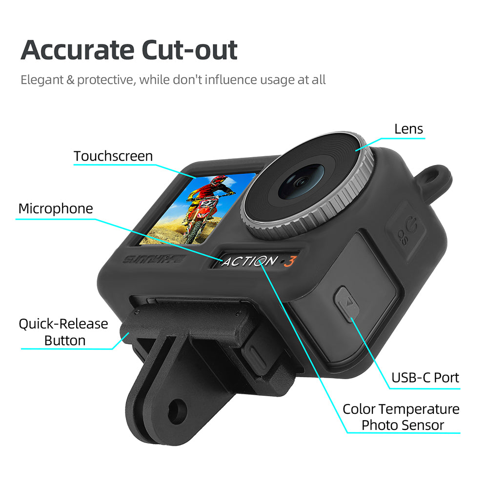 SUNNYLIFE 2Pcs / Set Silicone Lens Cap for DJI Osmo Action 4 / 3 Camera Lens Dust-proof Cover