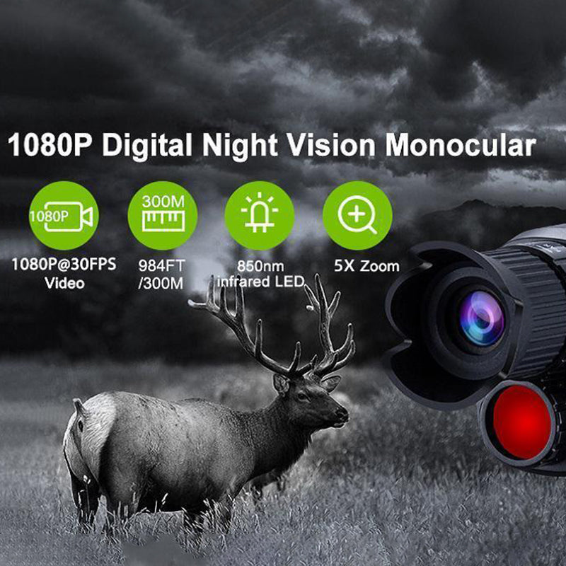 R7 HD Full Black Infrared Digital Monocular Night Vision Monocular Support 5X Zoomable, Photography, Video Recording