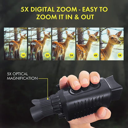 R7 HD Full Black Infrared Digital Monocular Night Vision Monocular Support 5X Zoomable, Photography, Video Recording