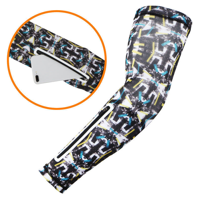 1Pc Outdoor Sports Cooling Arm Sleeves Sun Protection Sleeves with Zippered Pouch for Cycling, Hiking (Size: XL)