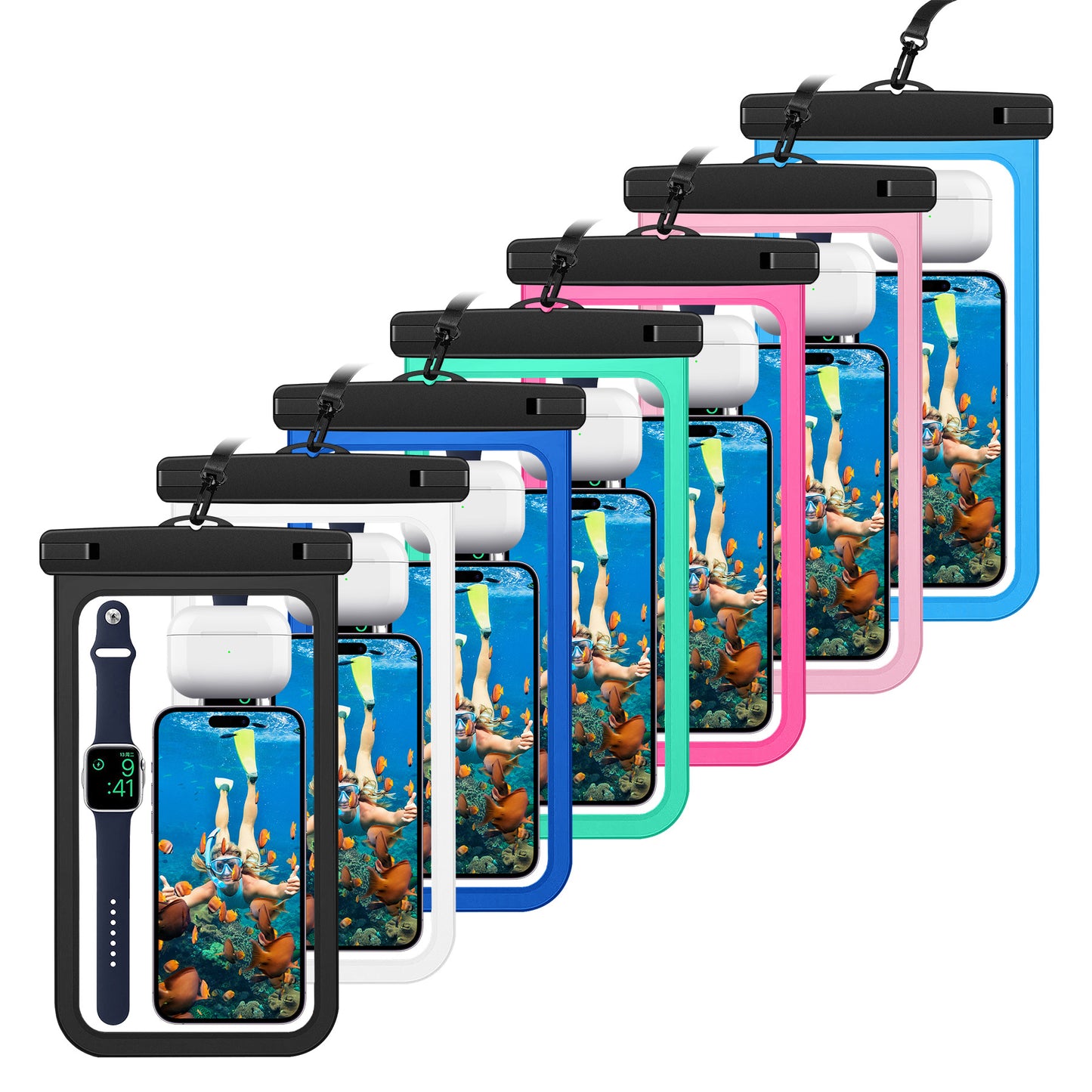 IPX8 Waterproof PVC Phone Pouch for Under 10-inches Mobile Phone Sealed Dry Bag with Strap