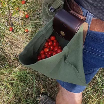 HALIN Fruit Picking Bag Waist Hanging Drawstring Canvas Foraging Pouch for Outdoor Camping Picnic