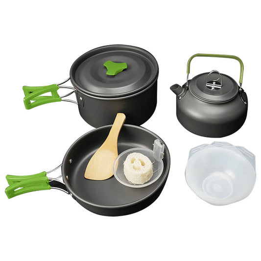 AOTU Outdoor Camping Cooking Set Pot Pan Teapot Cookware Set (No FDA Certificate, BPA-Free)