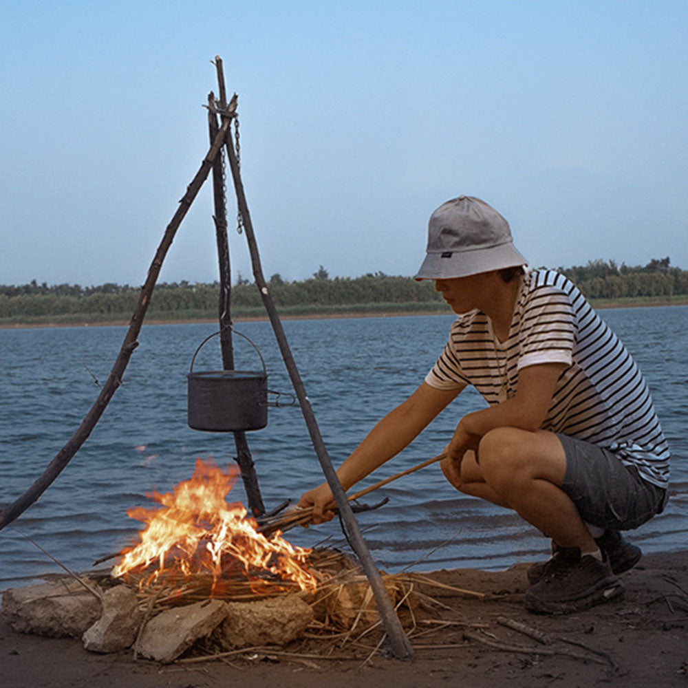 QVIEN QV-V01 Camping Tripod Board Stainless Steel Campire Support Plate with Hook Chain Turn Branches into Campfire Tripod