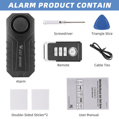 WEST BIKING YP0706052 Wireless Bicycle Alarm Bike Scooter Remote Control Anti-theft Loud Sound Alarm