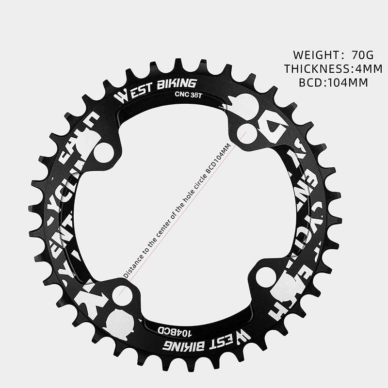 WEST BIKING 104BCD 38T Aluminum Alloy CNC Single Chainring MTB Bike Positive and Negative Toothed Chain Ring