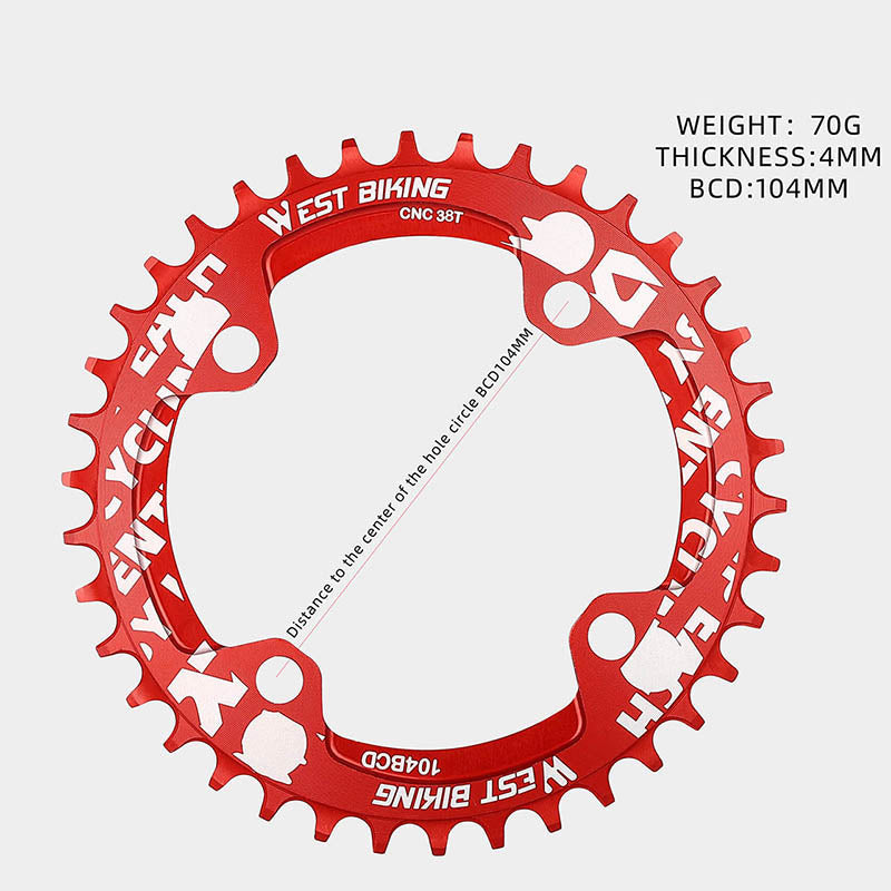 WEST BIKING 104BCD 38T Aluminum Alloy CNC Single Chainring MTB Bike Positive and Negative Toothed Chain Ring