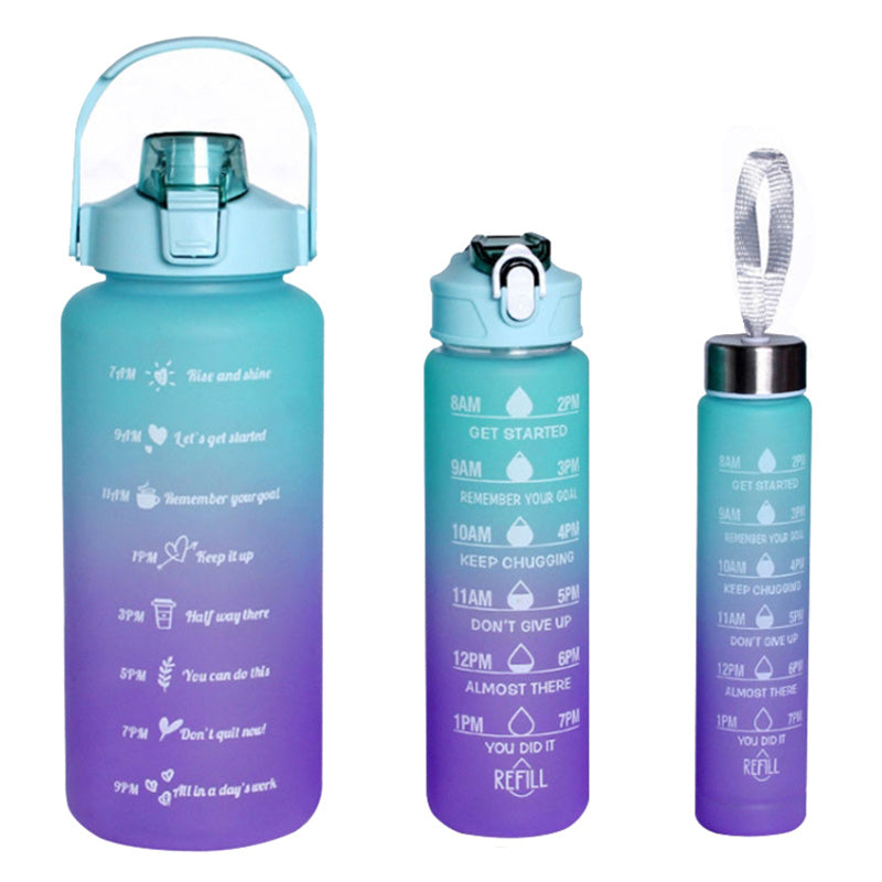 3PCS PC Sports Water Bottles Set Drinking Bottles Cups with Drinking Time, Volume Scale, Straw (BPA-Free, No FDA Certified)