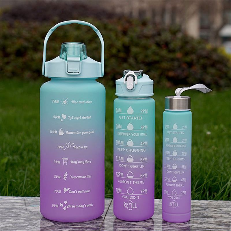 3PCS PC Sports Water Bottles Set Drinking Bottles Cups with Drinking Time, Volume Scale, Straw (BPA-Free, No FDA Certified)