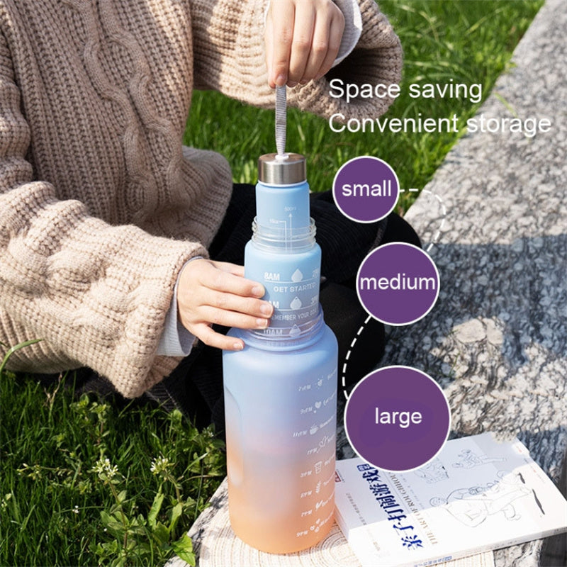 3PCS PC Sports Water Bottles Set Drinking Bottles Cups with Drinking Time, Volume Scale, Straw (BPA-Free, No FDA Certified)