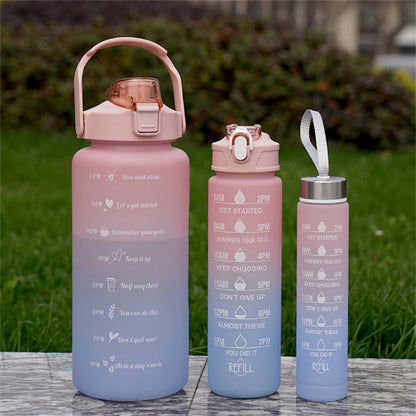 3PCS PC Sports Water Bottles Set Drinking Bottles Cups with Drinking Time, Volume Scale, Straw (BPA-Free, No FDA Certified)