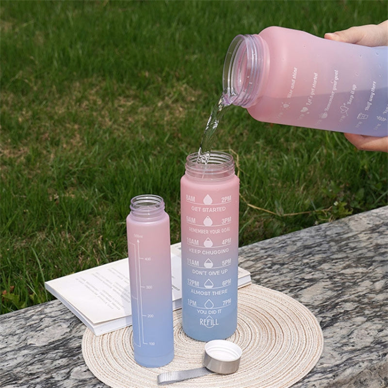 3PCS PC Sports Water Bottles Set Drinking Bottles Cups with Drinking Time, Volume Scale, Straw (BPA-Free, No FDA Certified)