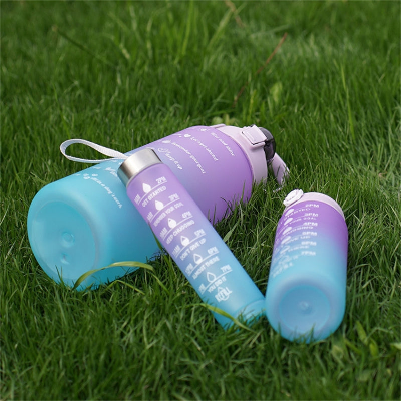 3PCS PC Sports Water Bottles Set Drinking Bottles Cups with Drinking Time, Volume Scale, Straw (BPA-Free, No FDA Certified)